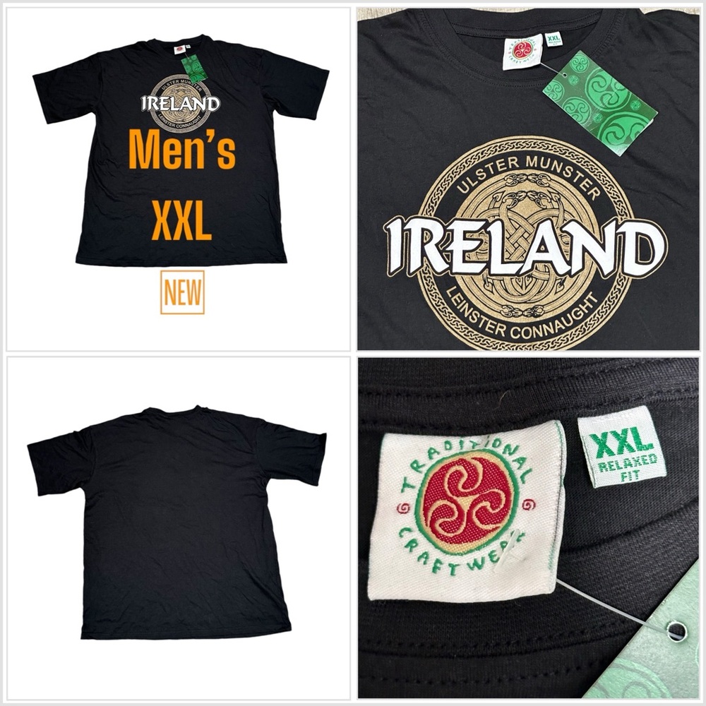 Men’s XXL Irish Ireland 4 Province Celtic Short Sleeve T-Shirt Top Tee Black NWT